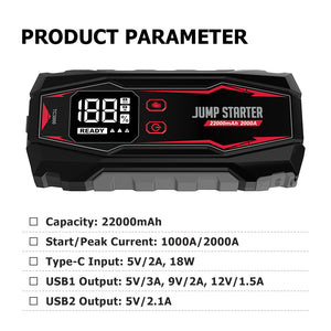 Woegel A3 Krachtige 12V Jumpstarter – 22.000 Mah / 2000A